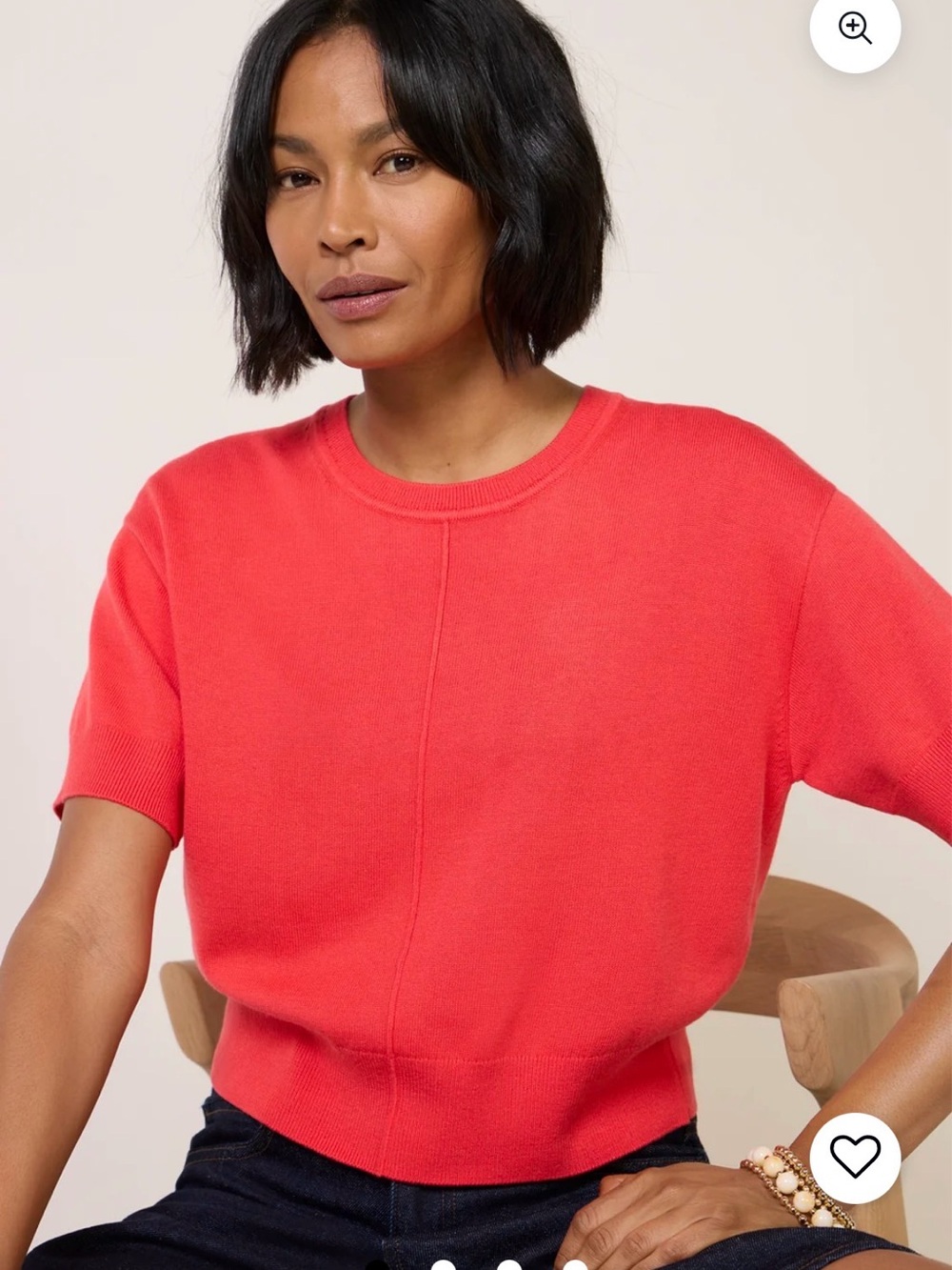 Splendid Coral Short-Sleeve Crewneck Sweater